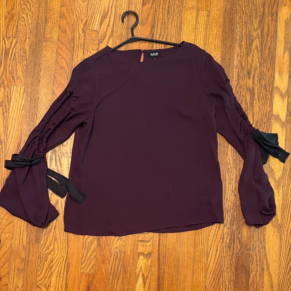 Plum Blouse with Black Ties